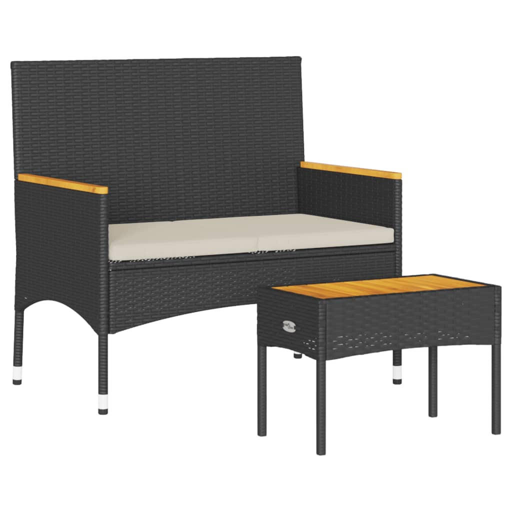 GARTENBANK 2-Sitzer mit Kissen und Tisch Schwarz Poly - Schwarz, Kunststoff (90/85/90cm)