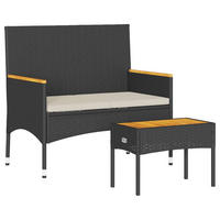GARTENBANK 2-Sitzer mit Kissen und Tisch Schwarz Poly - Schwarz, Kunststoff (90/85/90cm)