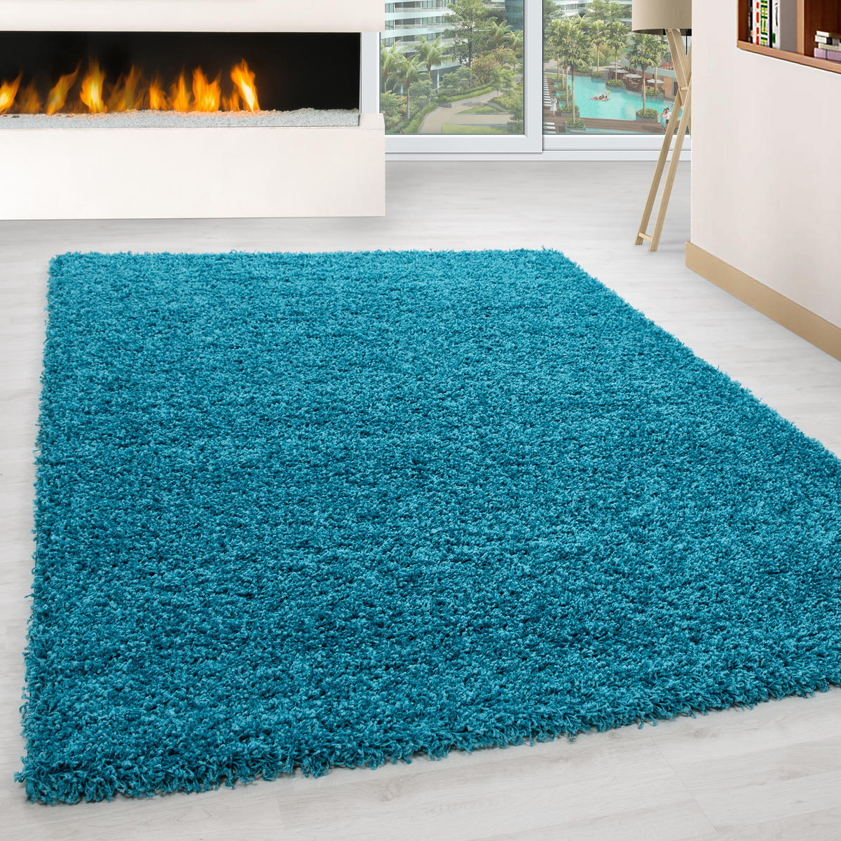 TEPPICH Hochflor Unifarben Polypropylen Wohnzimmer Shaggy Türkis Rechteckig 240x340 - Türkis, Textil (240/340cm) - KADIMA DESIGN