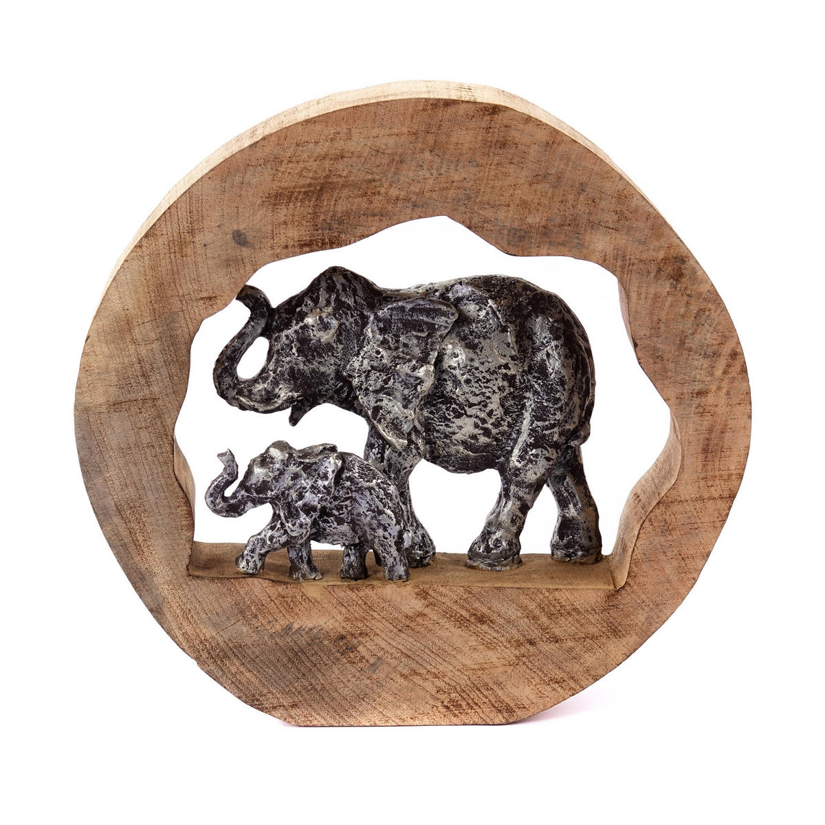 SKULPTUR Log Elephants Mangoholz, Aluminium silber-natur - Naturfarben, Holz (35/37/7cm) - CREEDWOOD