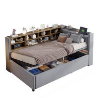 POLSTERBETT 90/200 cm Hellgrau mit Stauraum, Nachtlicht und USB- und Type-C-Anschlüssen - Hellgrau, Textil (90/200cm) - Flora Grace