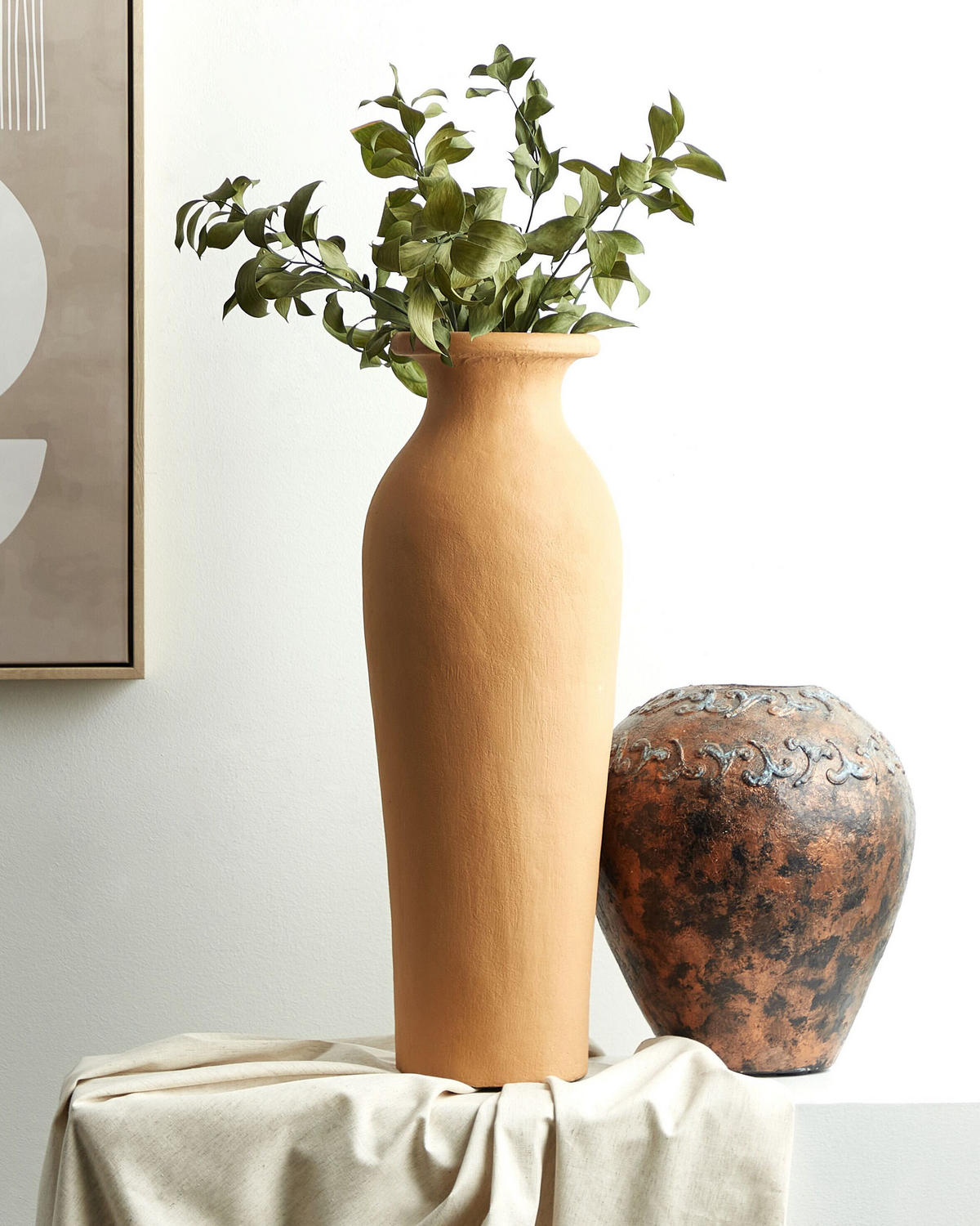 DEKOVASE Terrakotta orange Muar - Orange, Stein (60cm) - Beliani