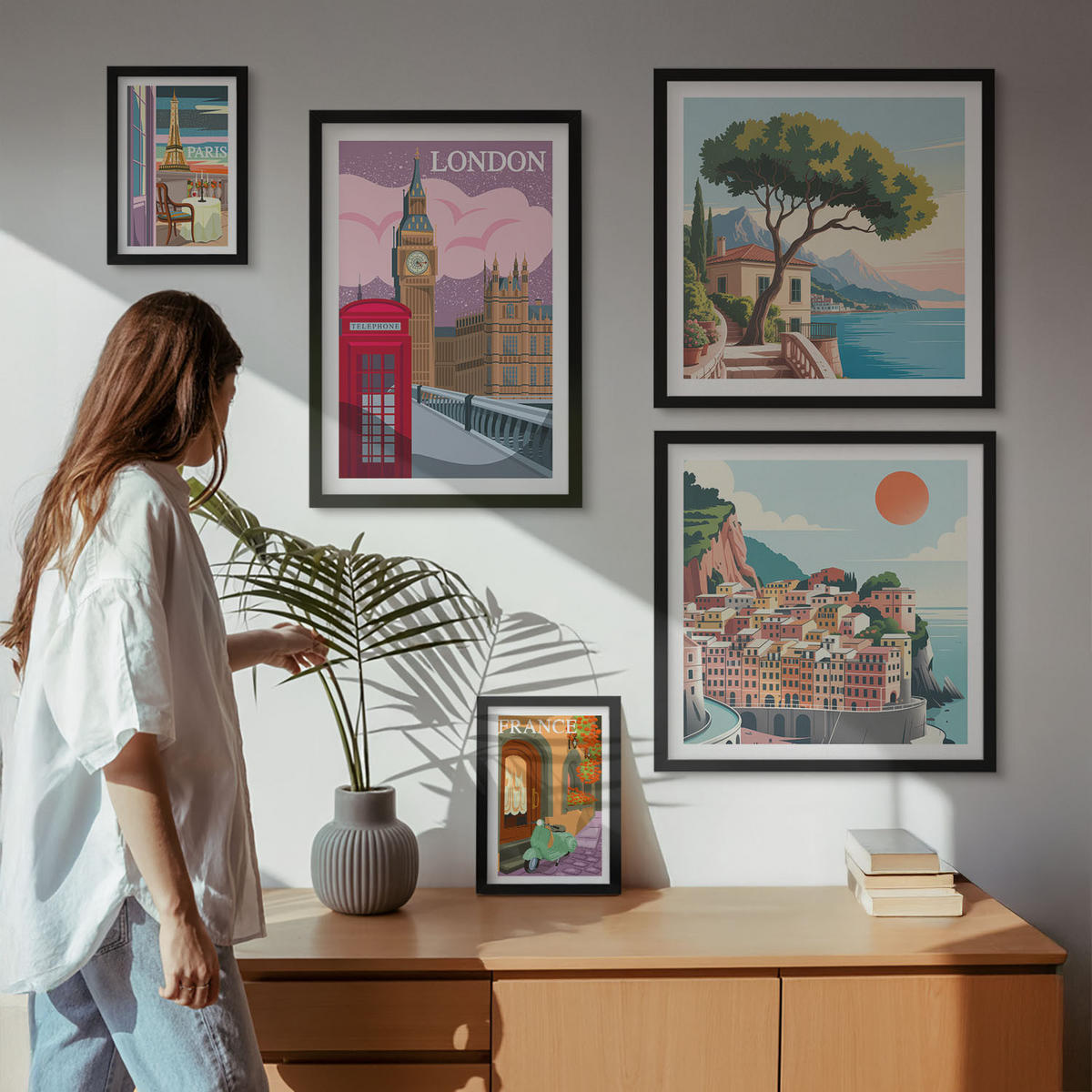 WANDBILDER 5er-Set - 50x50 cm & 20x30 cm & 40x60 cm Schwarzer Rahmen - Obstposter Zitronen Orangen - Schwarz, Kunststoff (40/60cm) - ArtPrintCave