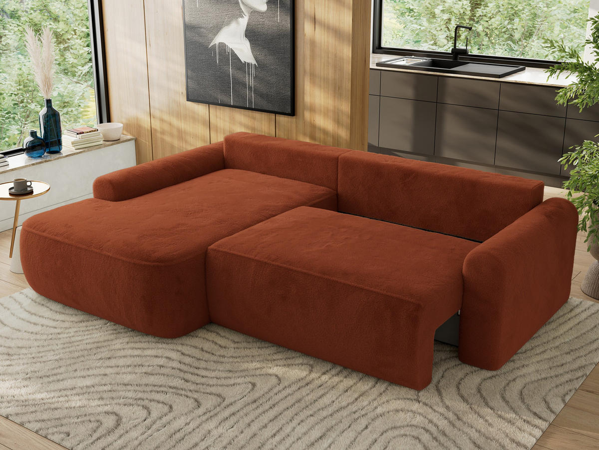 ECKSCHLAFSOFA CUBO L Orange Plüsch - links - Schwarz/Orange, Kunststoff/Textil (273/187cm) - MKS