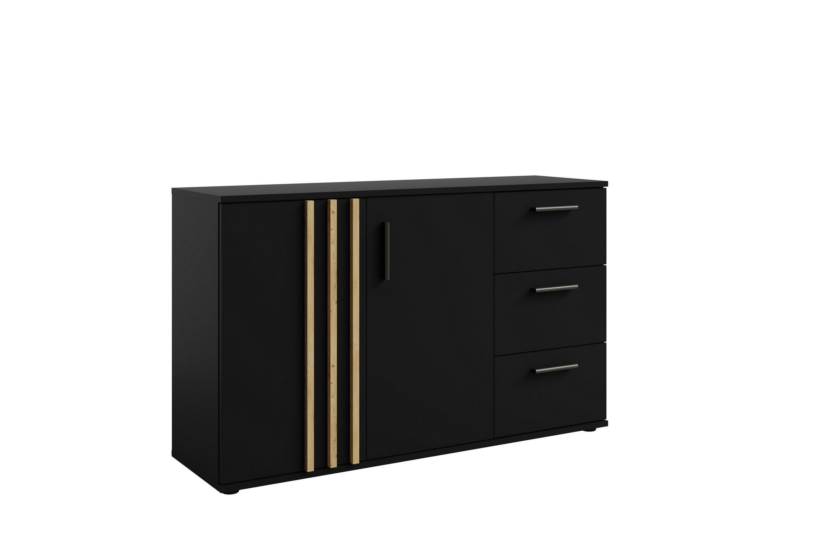 KOMMODE TECTONIC 119,8/72,7/35cm mit 3 Schubladen 2 Türen Schwarz - Schwarz, Holzwerkstoff (119.8/72.7/35cm) - MASSENO
