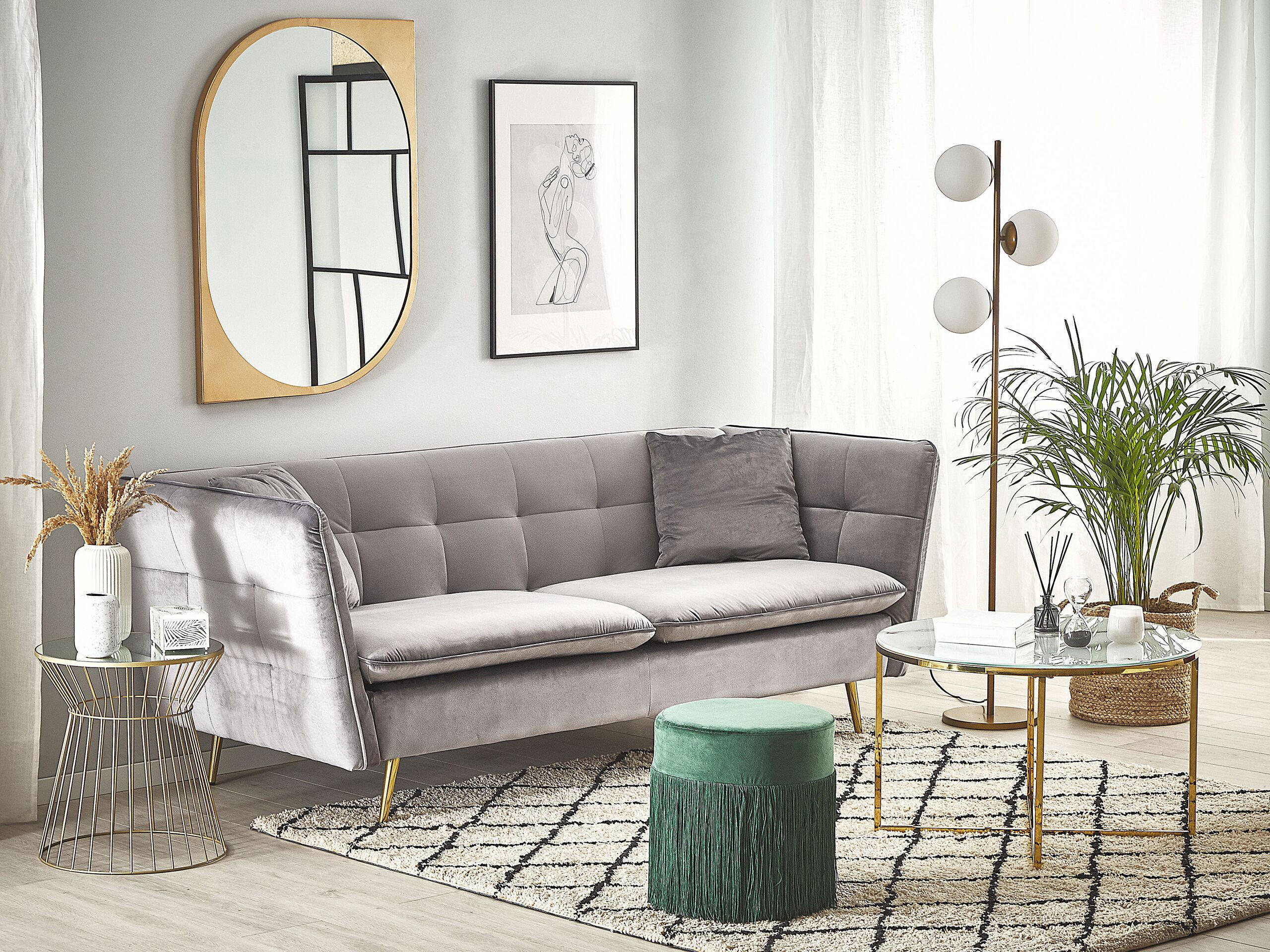 3-SITZER-SOFA Samtstoff Grau Frederica - Hellgrau, Textil (200/77/80cm) - Beliani