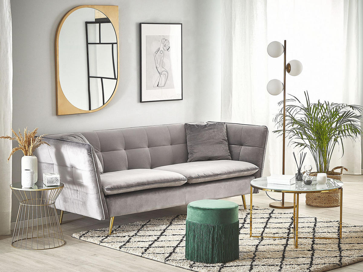 3-SITZER-SOFA Samtstoff Grau Frederica - Hellgrau, Textil (200/77/80cm) - Beliani