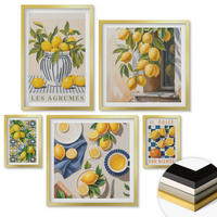 WANDBILDER 5er Set - 50x50 cm & 20x30 cm & 40x60 cm Goldrahmen - Rustikale Cocktails mit Olivenblüten - Goldfarben, Kunststoff (40/60cm) - ArtPrintCave