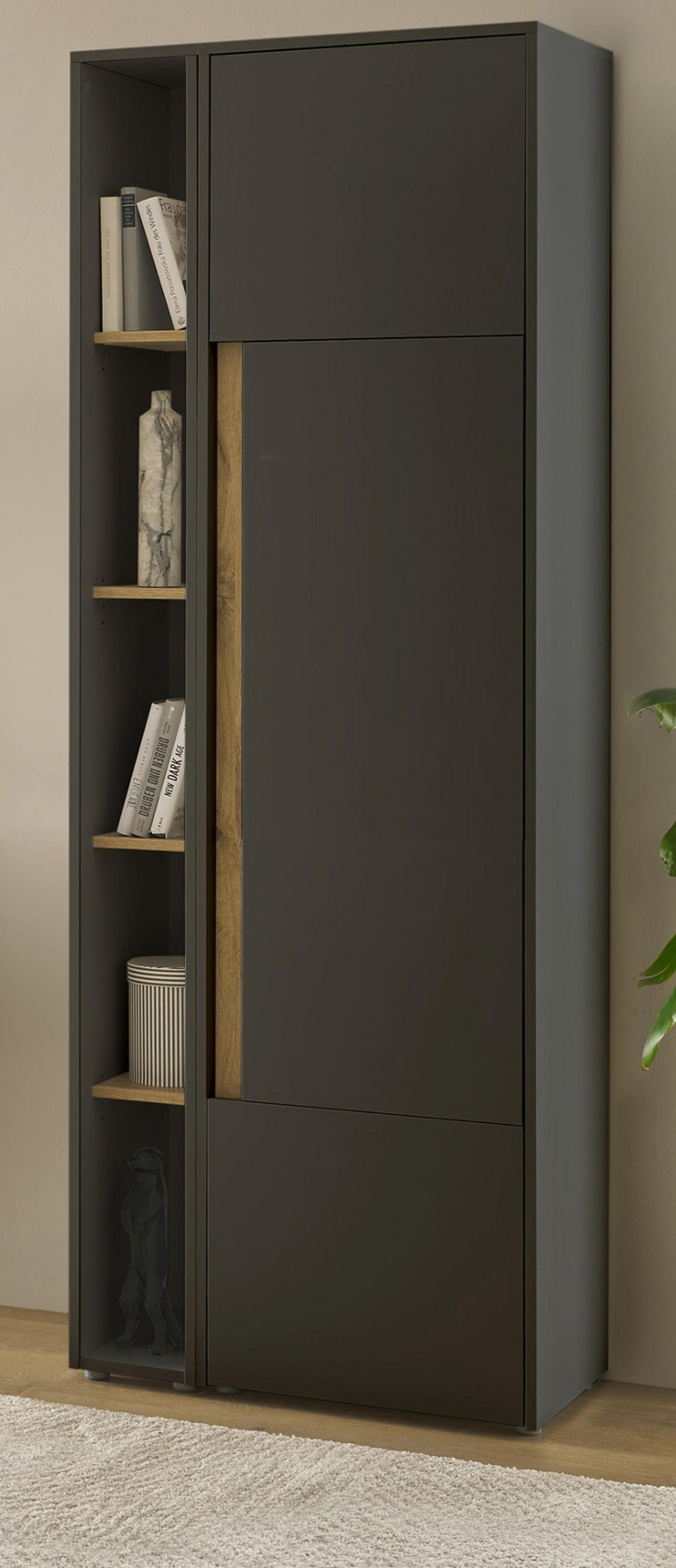 AKTENSCHRANK Set 2-teilig grau, Eiche Wotan 70 x 200 cm, Schrank-Regal-Kombination mit 5 Ordnerhöhen - Eiche Wotan/Schwarz, Holzwerkstoff/Kunststoff (70/200/40cm) - Furn.Design
