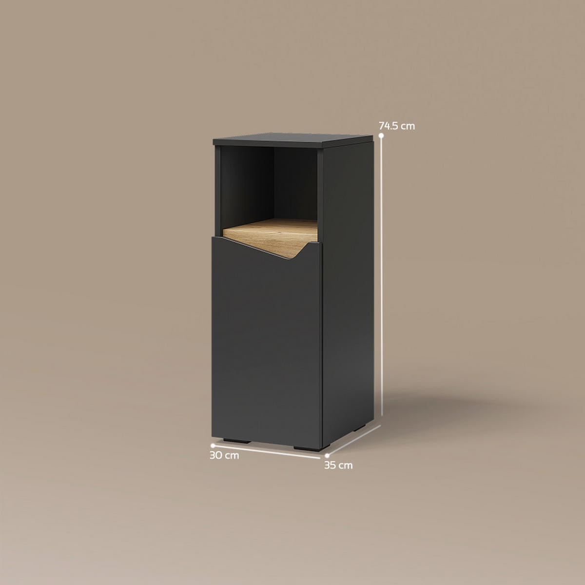 MIDISCHRANK Timavo Anthrazit 30 x 74.5 cm mit Tür und offenem Fach - Anthrazit, Holzwerkstoff (30/74.5/35cm) - Livinity®
