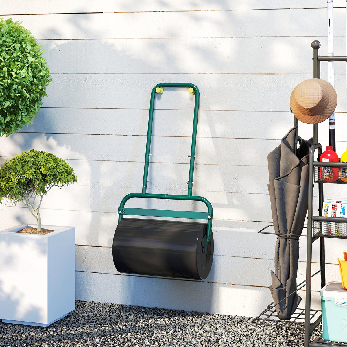 RASENWALZE Gartenwalze befüllbar mit Wasser oder Sand, 50cm Breite Handwalze - Dunkelgrün, Metall (32.5/113/58cm) - Outsunny