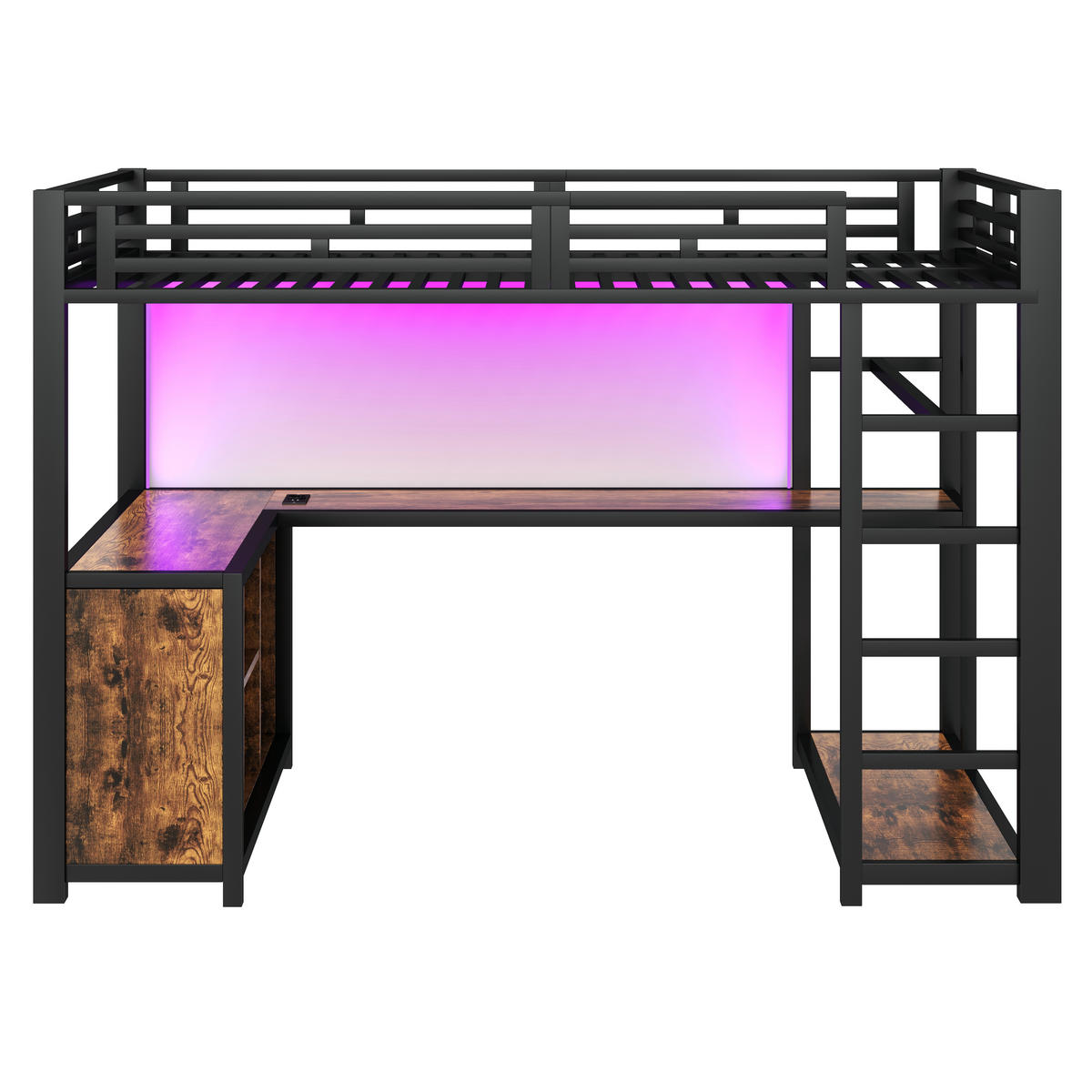 HOCHBETT 140/200 cm DE-32850 mit Schreibtisch und LED Schwarz - Schwarz, Metall (140/200cm) - ComfortXL