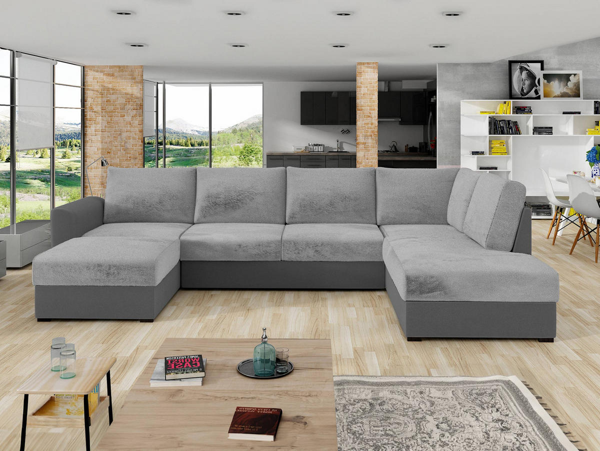 WOHNLANDSCHAFT Wilma Premium, Seite: Rechts - Hellgrau/Schwarz, Holz/Textil (305/85/188cm) - MIRJAN24