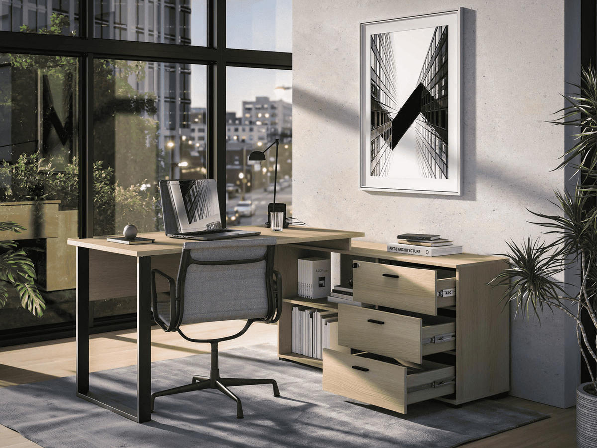 ECKSCHREIBTISCH – ODELIS 09 – Ergonomischer Arbeitstisch mit integriertem Stauraum - Schwarz, Holzwerkstoff (133/168/77cm) - hi-markt