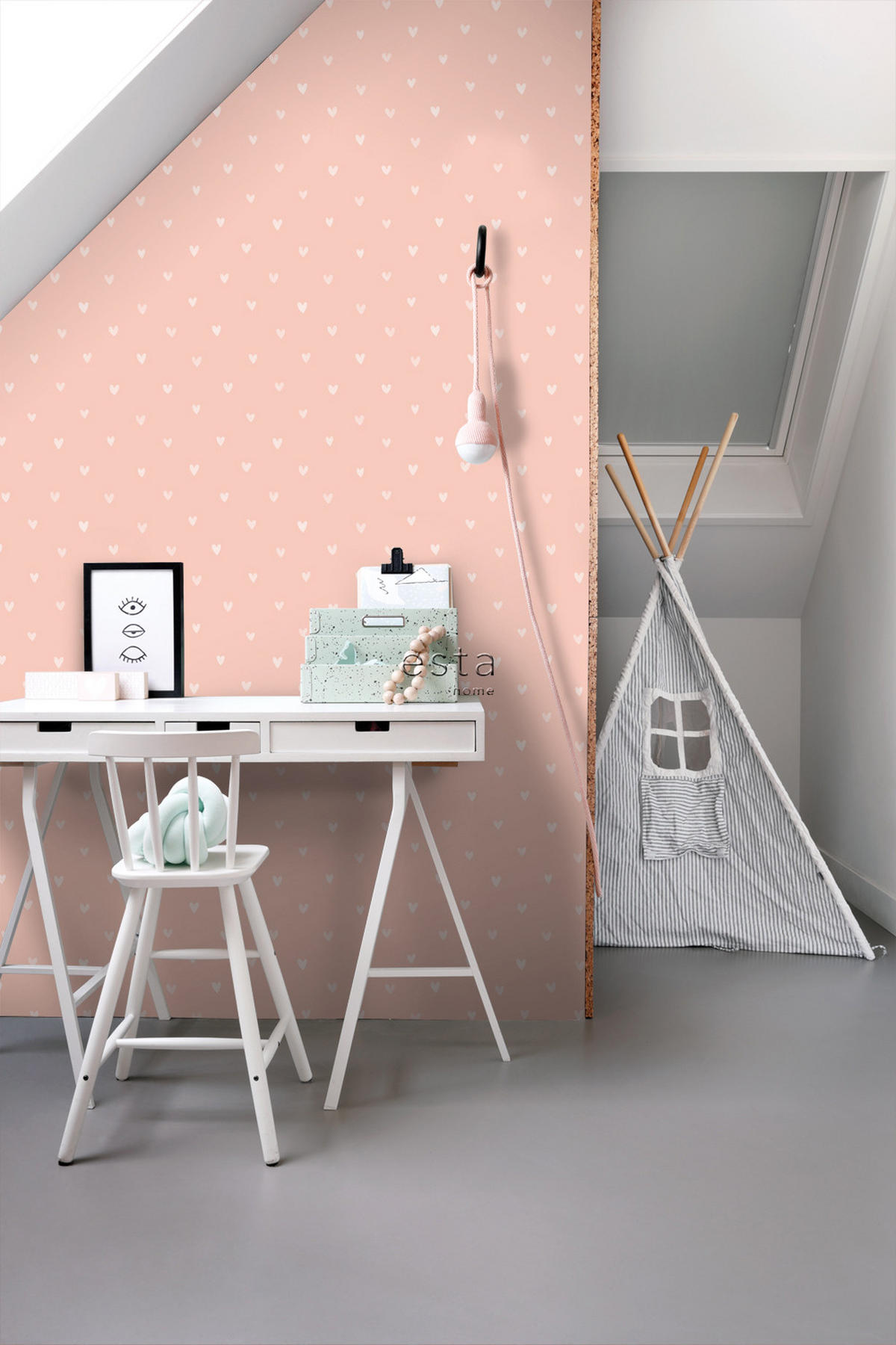 TAPETE Herzchen 53 cm x 10.05 m - Pink, Papier (53/0.1cm) - ESTAhome