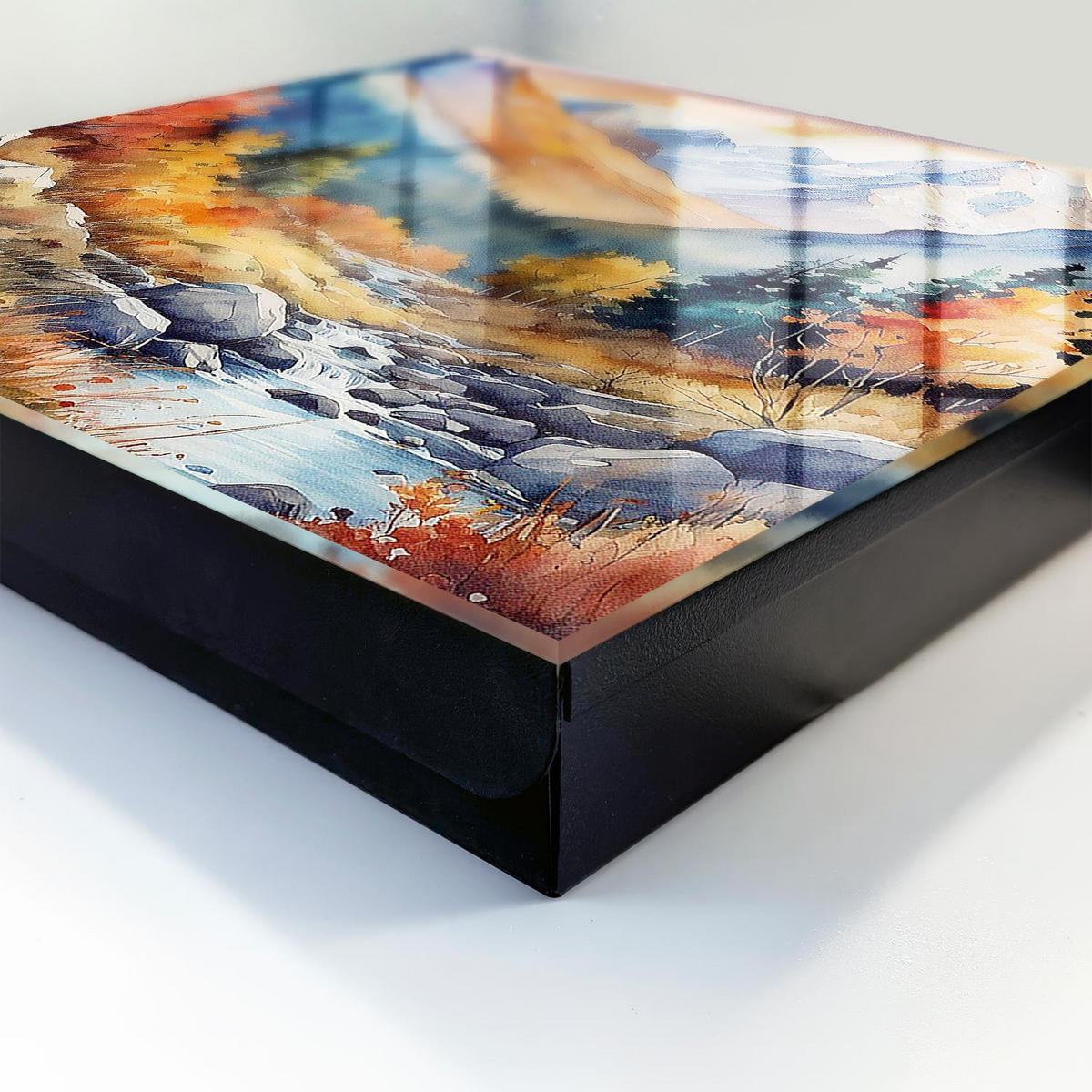 SCHLÜSSELBOX Schwarz 30x30 cm- Türöffnung nach rechts - Herbstliche Berge - Orange, Metall (30/30/5cm) - TULUP