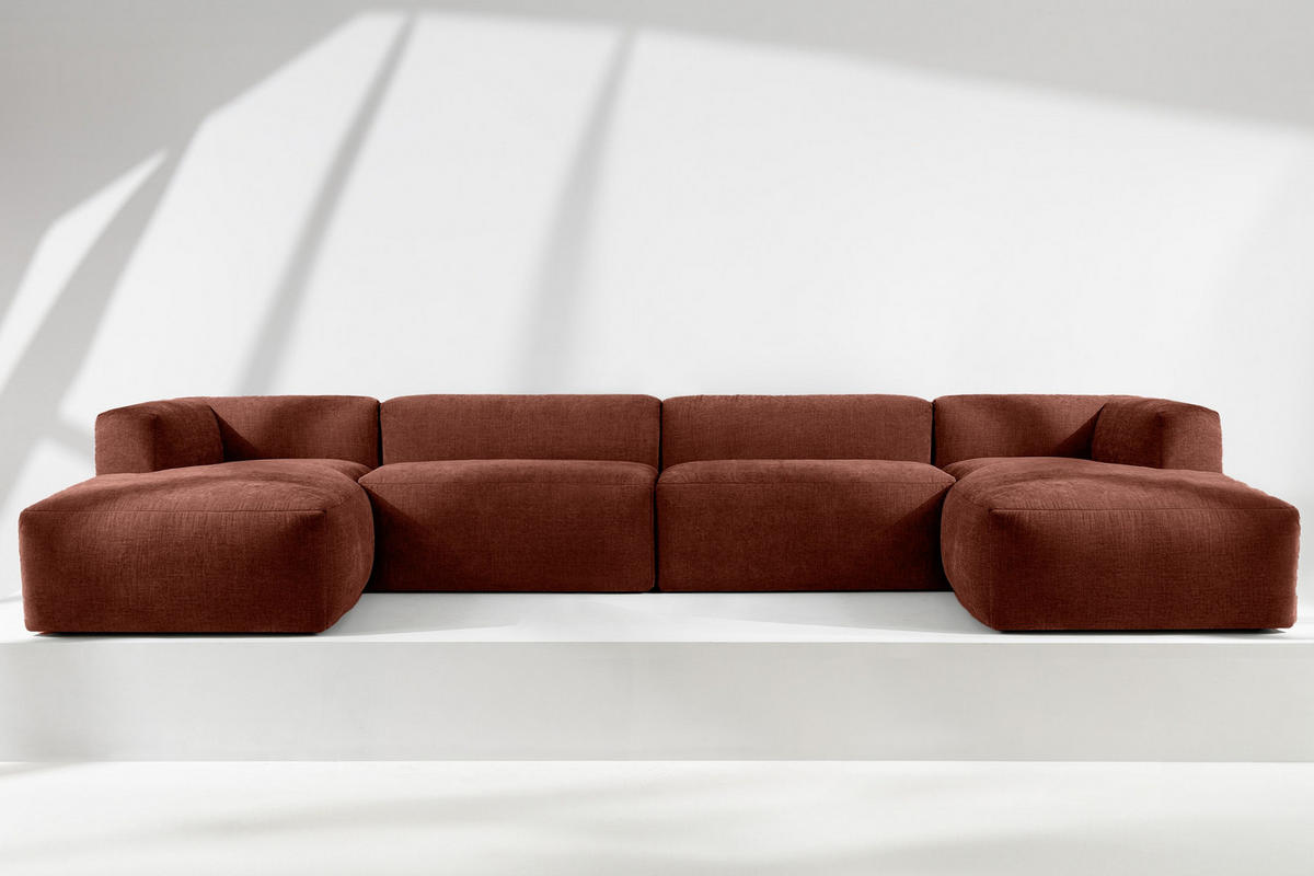 PANORAMA-ECKSOFA BUFFO 7/8 Sitzer mit extrem weicher Sitzfläche, Gewebestoff, orange - Orange, Textil (424/73/180cm) - KONSIMO®