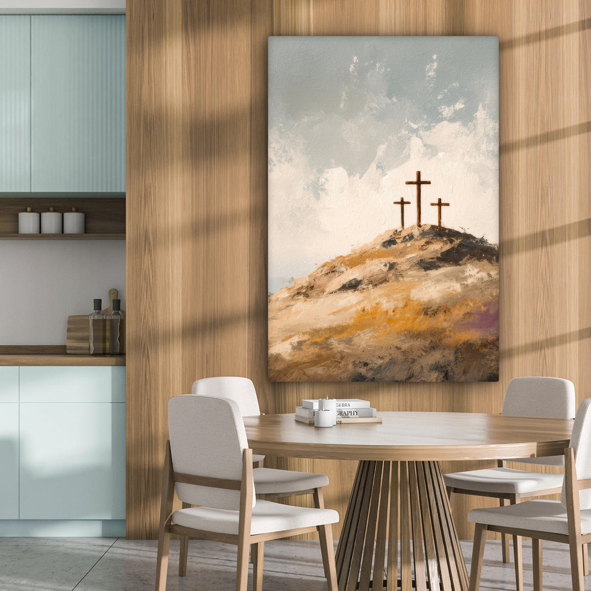 LEINWANDBILD Hügel - Abstrakt - Christentum - Kreuz Deko XXL 80x120 cm - Hellgrau, Textil (80/120cm) - MuchoWow