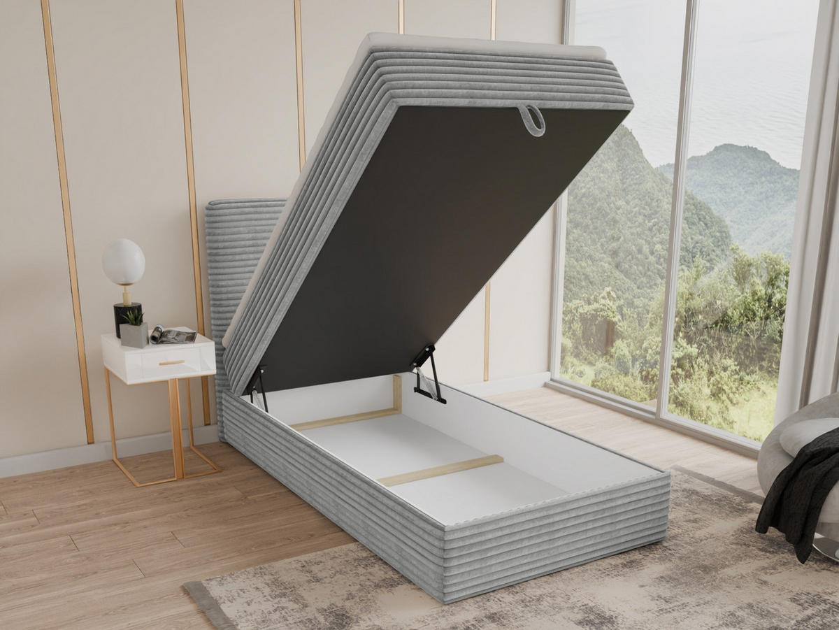BOXBETT Mollo Mini - 100x200 - grau (Tilia 86, Cord) - Schwarz/Grau, Holz/Holzwerkstoff (100/200cm) - Sofnet