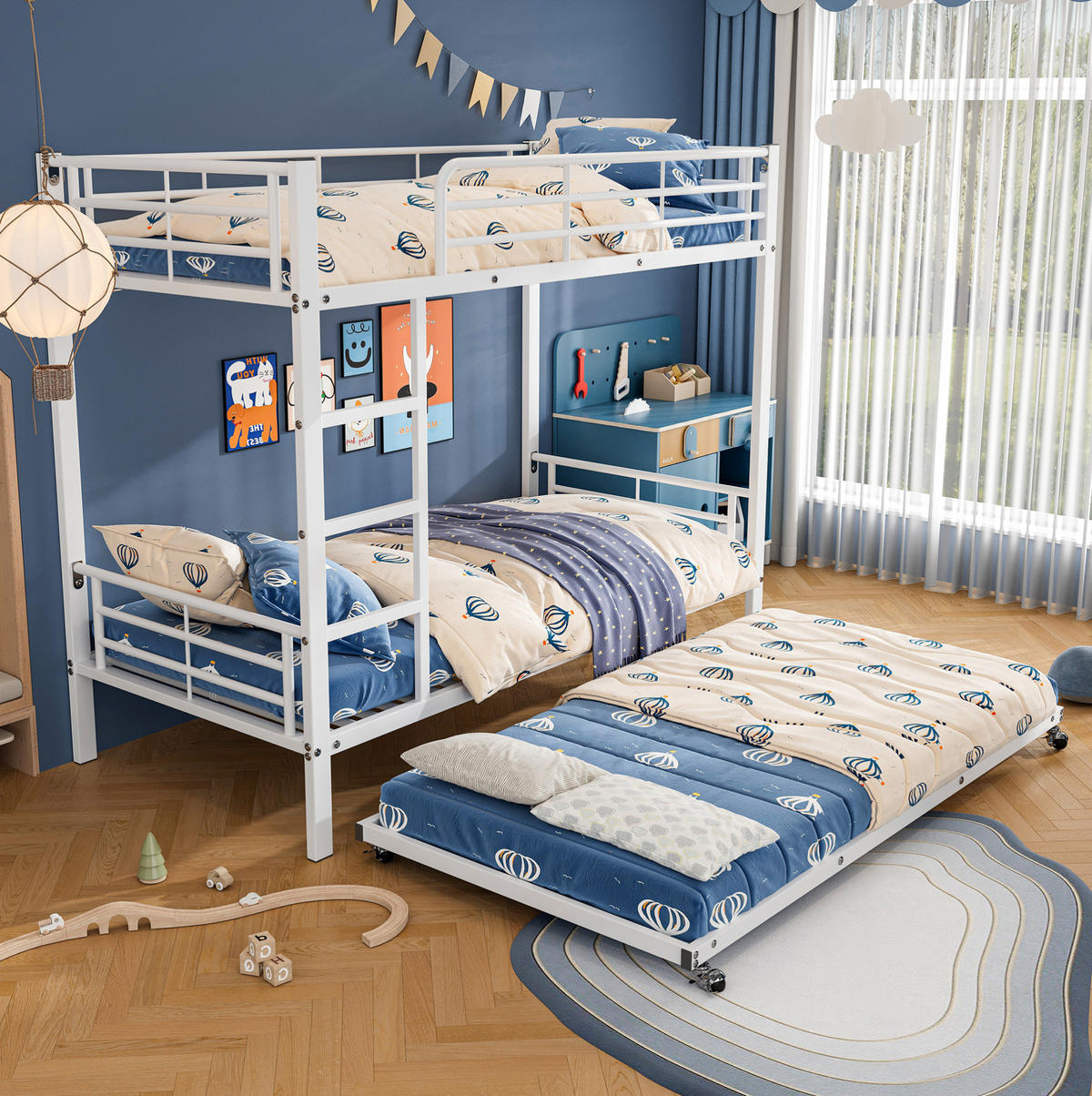 ETAGENBETT mit Ausziehbett 90x200 cm und 90x190 cm Metall Weiß - Weiß, Metall (90/200cm) - Beauniv