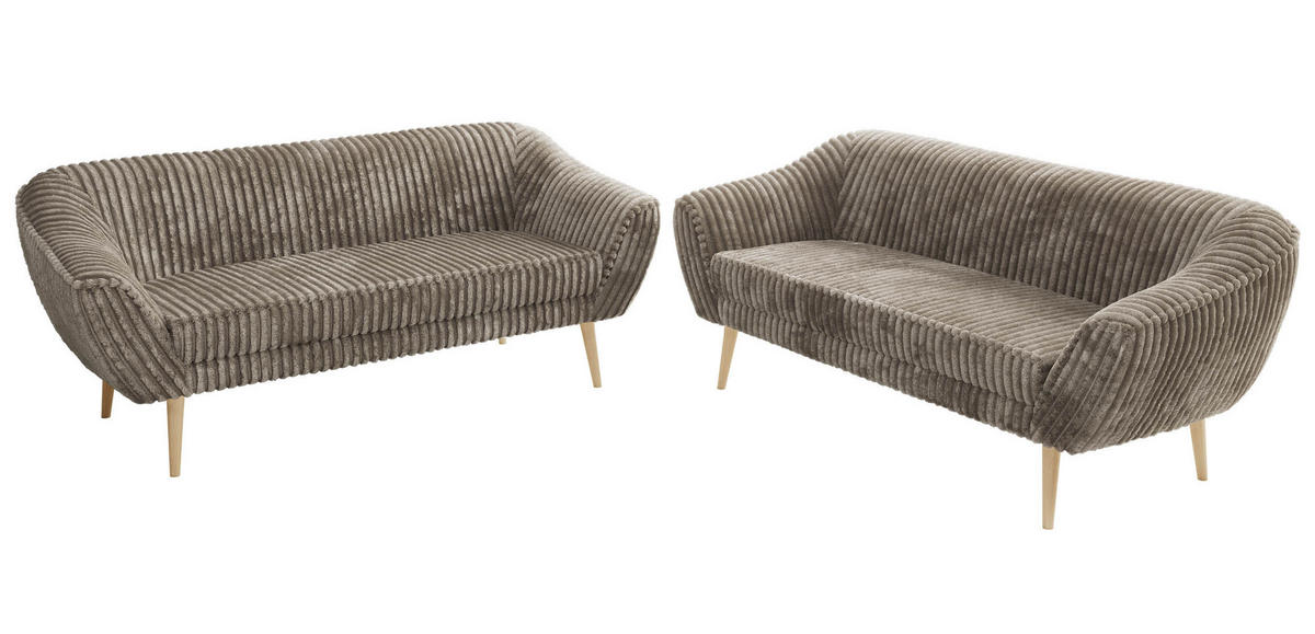 SEDACÍ SOUPRAVA 3+3 PIRS - Světle hnědá Manšestr - Dřevěné nohy - barva buku/světle hnědá, kompozitní dřevo/textil (180/75/74cm) - MKS
