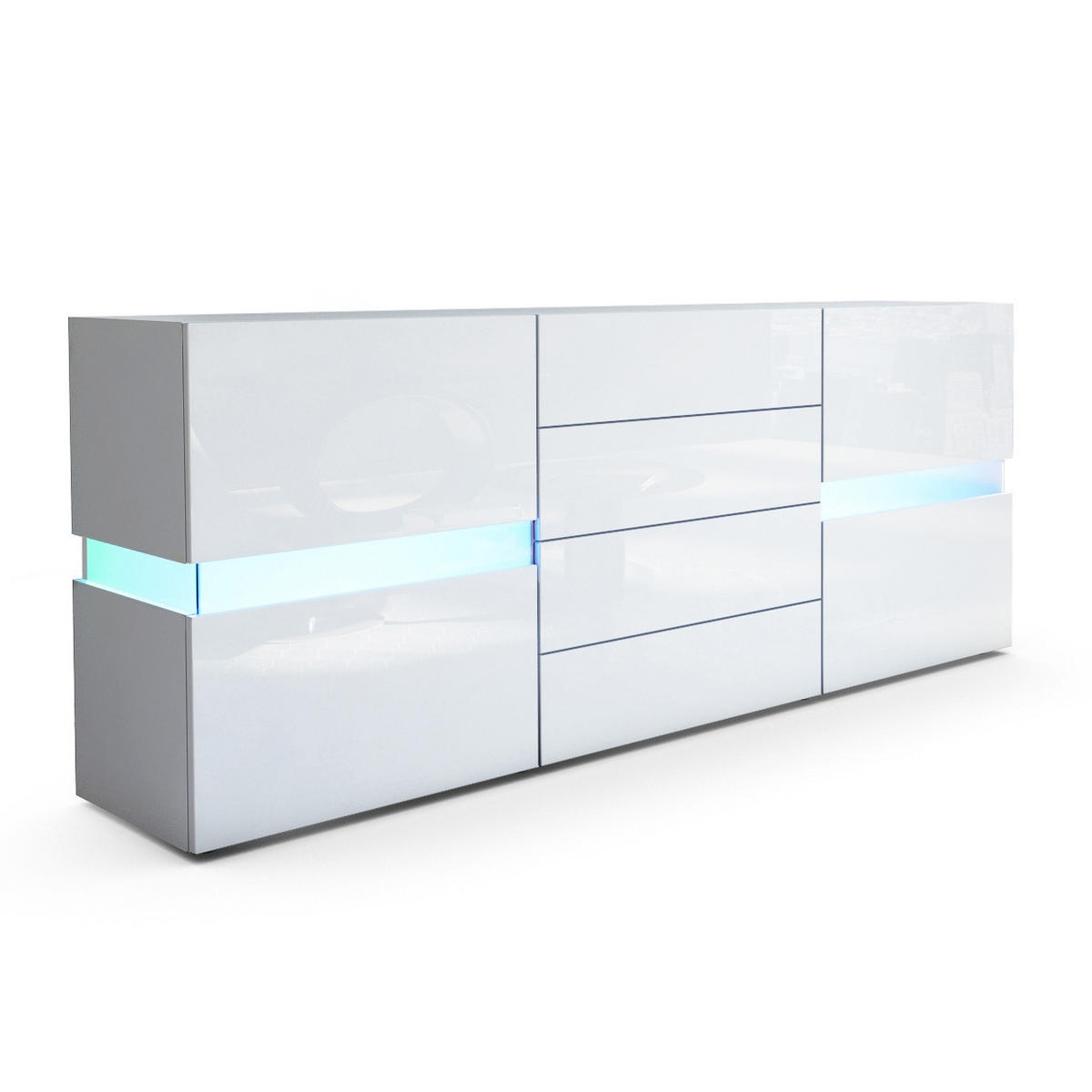 SIDEBOARD Flow Weiß - Weiß Hochglanz, Holzwerkstoff (177/75/39cm) - Vladon