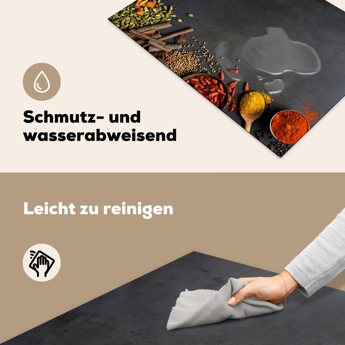 HERDABDECKPLATTE Kräuter - Lebensmittel - Gewürze - Schwarz - Paprika - Zimt 75x52 cm - Currygelb, Kunststoff (75/0.2/52cm) - MuchoWow