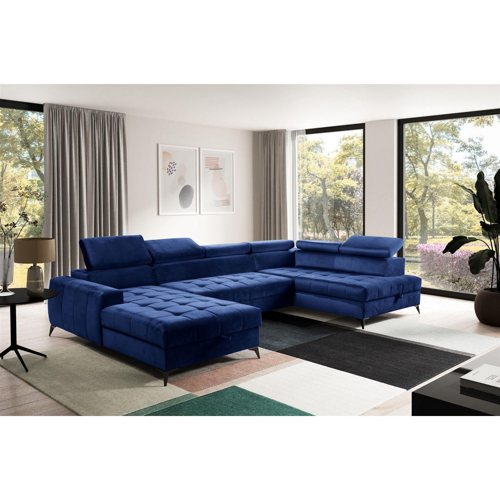 Thumbnail - Fun Möbel Wohnlandschaft, Dunkelblau, Textil, U-Form, 345x95x200 cm, Wohnzimmer, Sofas & Couches, Wohnlandschaften, Wohn...