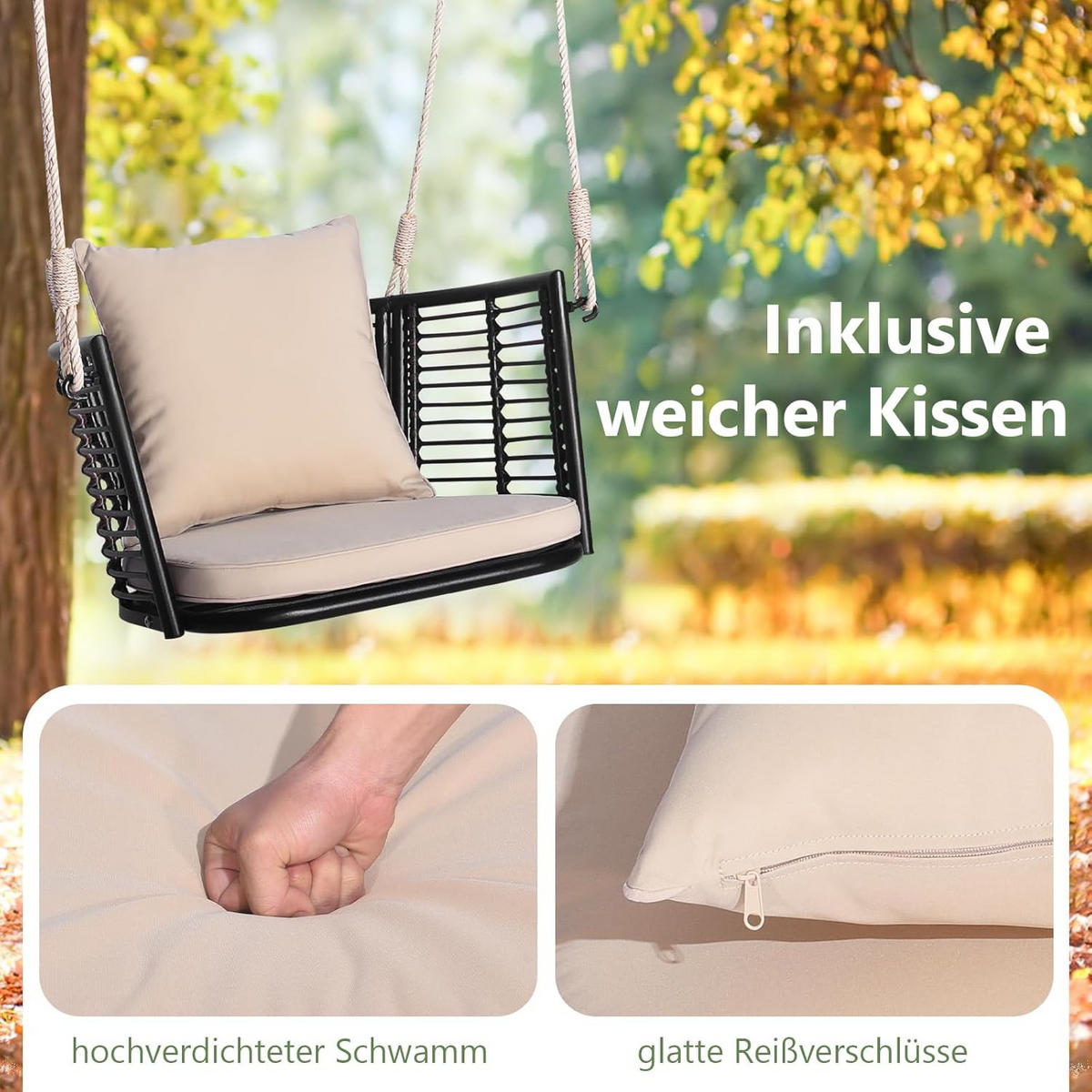 HÄNGESESSEL Beige - Beige, Metall (77/38/62cm) - COSTWAY