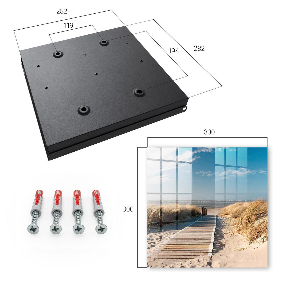 SCHLÜSSELBOX Schwarz 30x30 cm- Türöffnung nach rechts - Ein ruhiger Strand - Blau, Metall (30/30/5cm) - TULUP