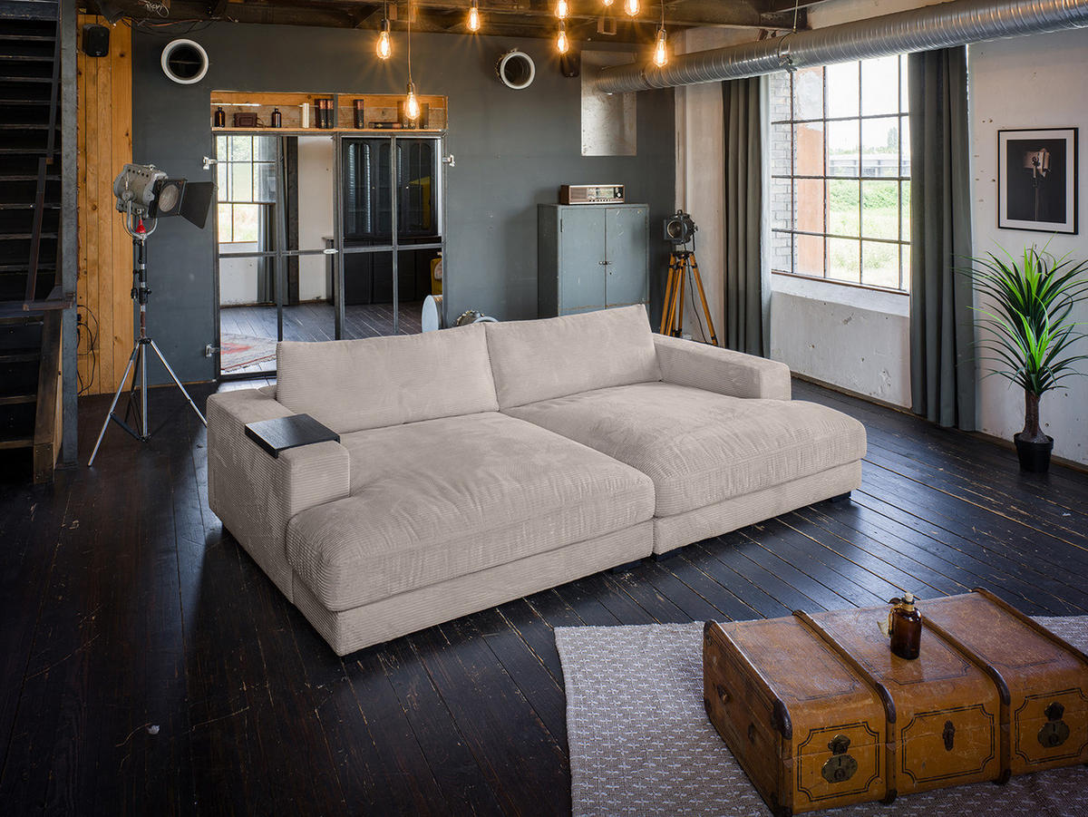 BIG SOFA XL MIT TABLETT SCHWARZ MADELINE Taupe Cord - Taupe/Schwarz, Kunststoff/Textil (290/85/190cm) - KAWOLA