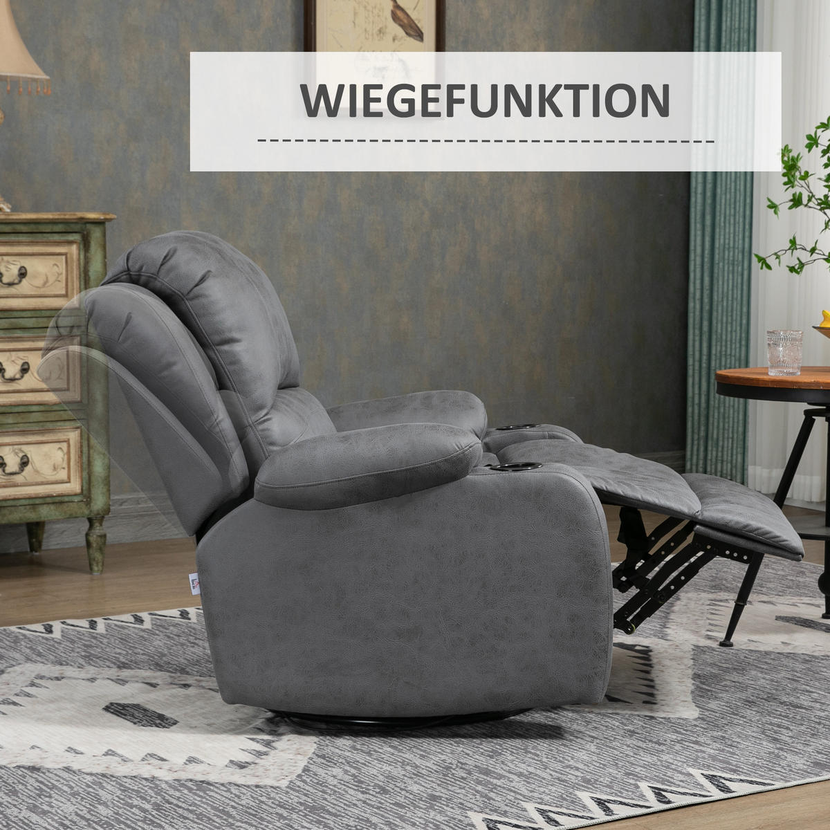 RELAXSESSEL Fernsehsessel mit Liegefunktion, Ruhesessel mit Wippfunktion, Grau - Grau, Textil (95/102/87cm) - HOMCOM