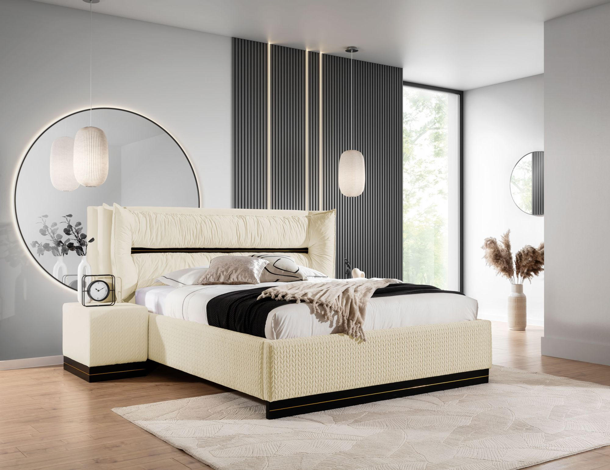 POLSTERBETT Hamilton Magic Velvet Set.3 - Creme, Holzwerkstoff/Textil (120/200cm) - Fun Möbel
