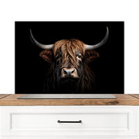 SPRITZSCHUTZ KÜCHE Schottischer Highlander - Porträt - Schwarz - Tier 80x55 cm - Braun, Metall (80/0.3/55cm) - MuchoWow