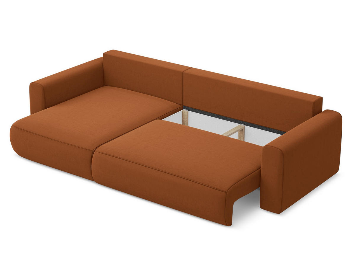 ECKSOFA mit Schlaffunktion Samt Stoff Orange - Terra cotta/Schwarz, Kunststoff/Textil (149/278cm) - Makamii