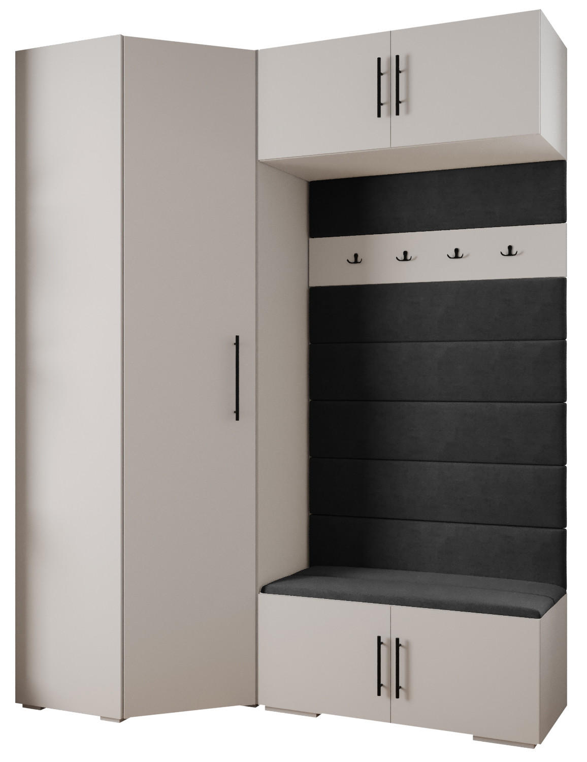 Abiks Möbel Garderoben-Set Weiß, Schwarz, Schwarz 181.7x236.7x47 cm