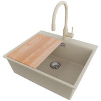 GRANITSPÜLE Oslo, 2-er set Beige 58/50 cm 1 Becken + Küchenarmatur 38/14 cm + Ablauf-Set + Schneidebrett ab 60er Unterschrank - Chromfarben/Beige, Kunststoff (58/20/50cm) - Primagran