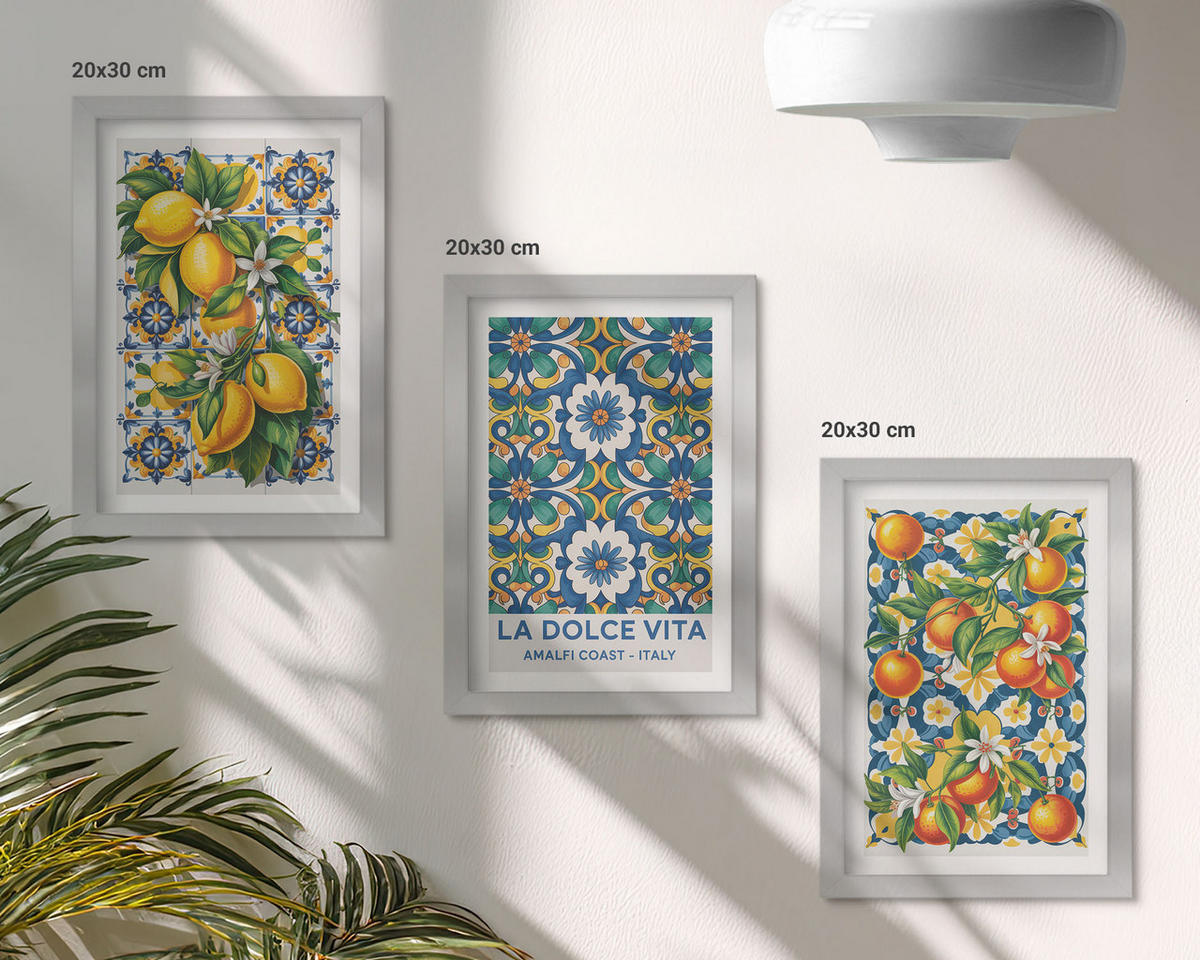 BILDER SET 3er Set - 20x30 cm Silberner Rahmen - Zitrusfarbene abstrakte - Silberfarben, Kunststoff (20/30cm) - TULUP