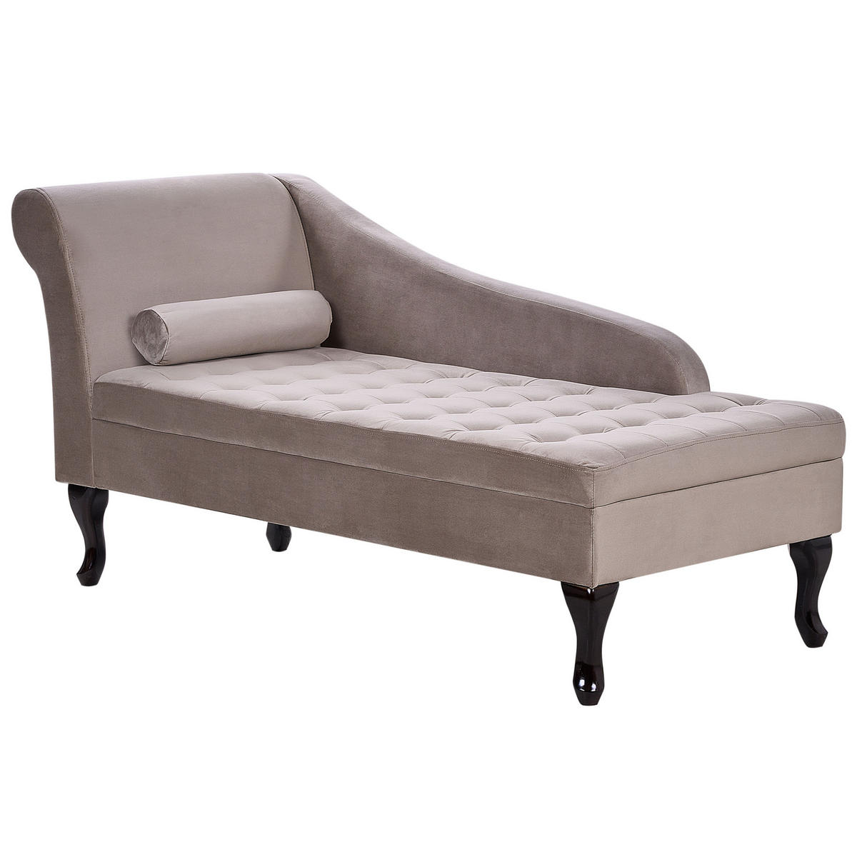CHAISELONGUE Samtstoff taupe mit Bettkasten linksseitig Pessac - Taupe/Schwarz, Textil (145/71/62cm) - Beliani