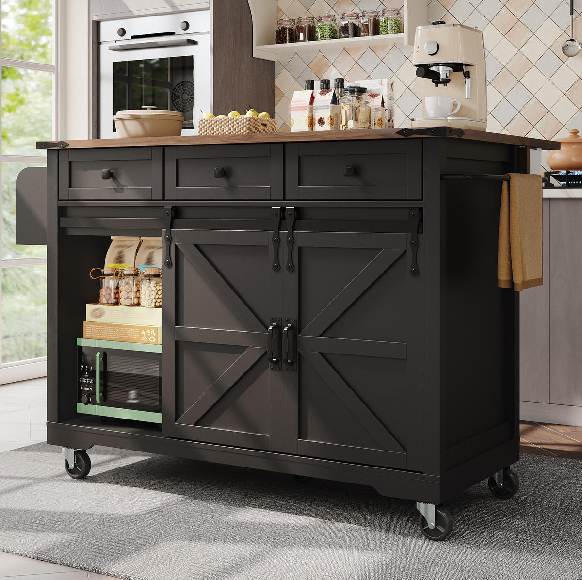 KÜCHENINSEL mit Arbeitsplatte 140 cm Schwarz MDF - Schwarz, Holz (45/94/140cm) - Beauniv