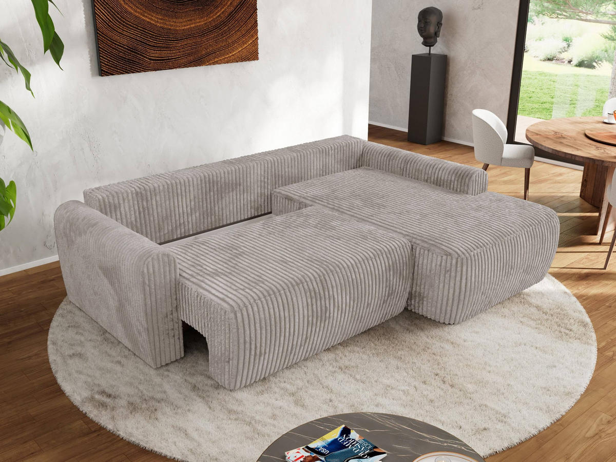 ECKSCHLAFSOFA CUBO L Hellbraun Cord - rechts - Hellbraun/Schwarz, Kunststoff/Textil (187/273cm) - MKS