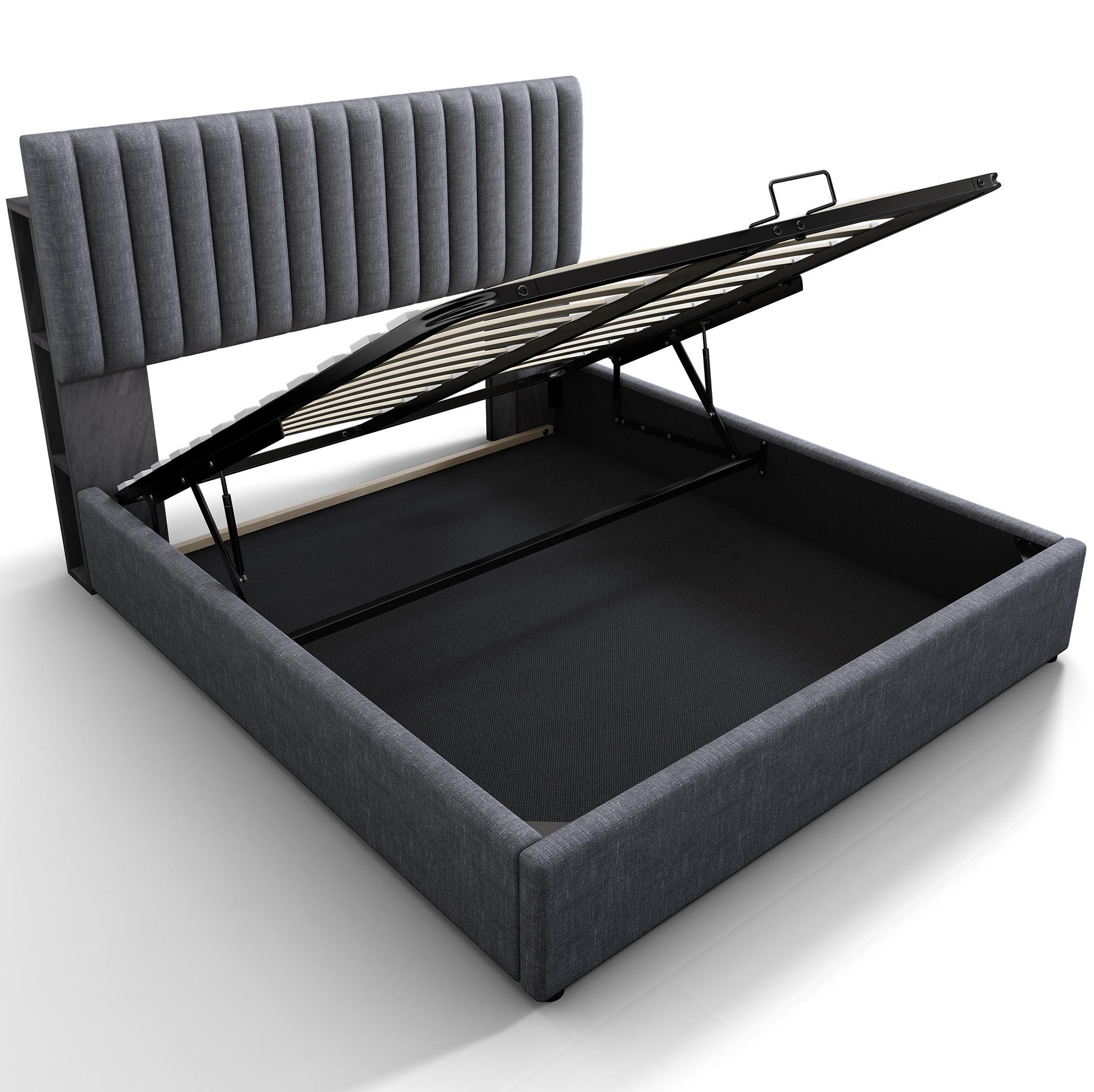 POLSTERBETT 160/200 cm Grau aus Leinen mit LED-Kopfteil und Stauraum - Grau, Textil (160/200cm) - OKMYHOME