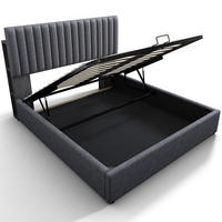 POLSTERBETT 160/200 cm Grau aus Leinen mit LED-Kopfteil und Stauraum - Grau, Textil (160/200cm) - OKMYHOME