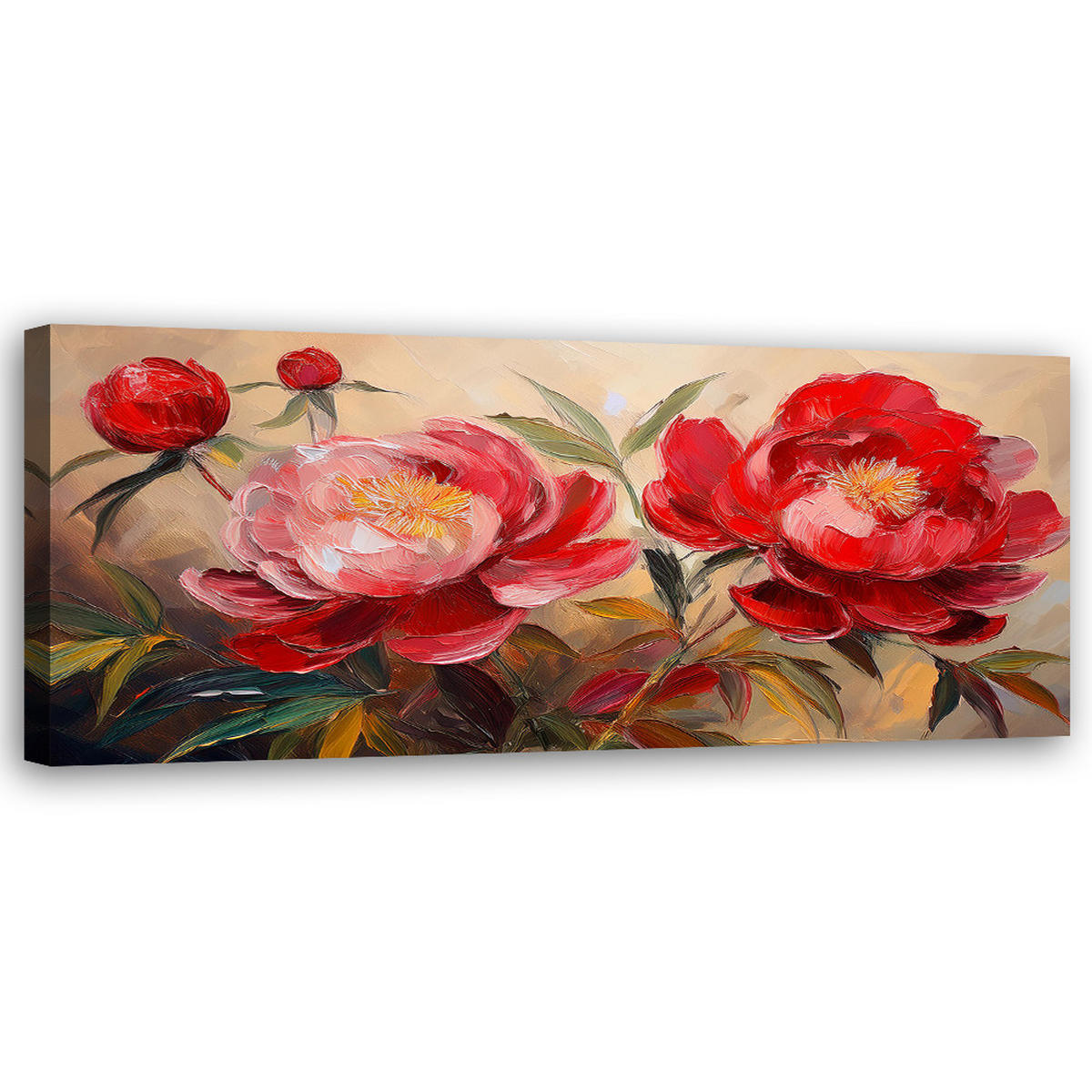 WANDBILD rote pfingstrosen blumen pflanzen gemalt - Rot, Textil (90/30cm) - Feeby