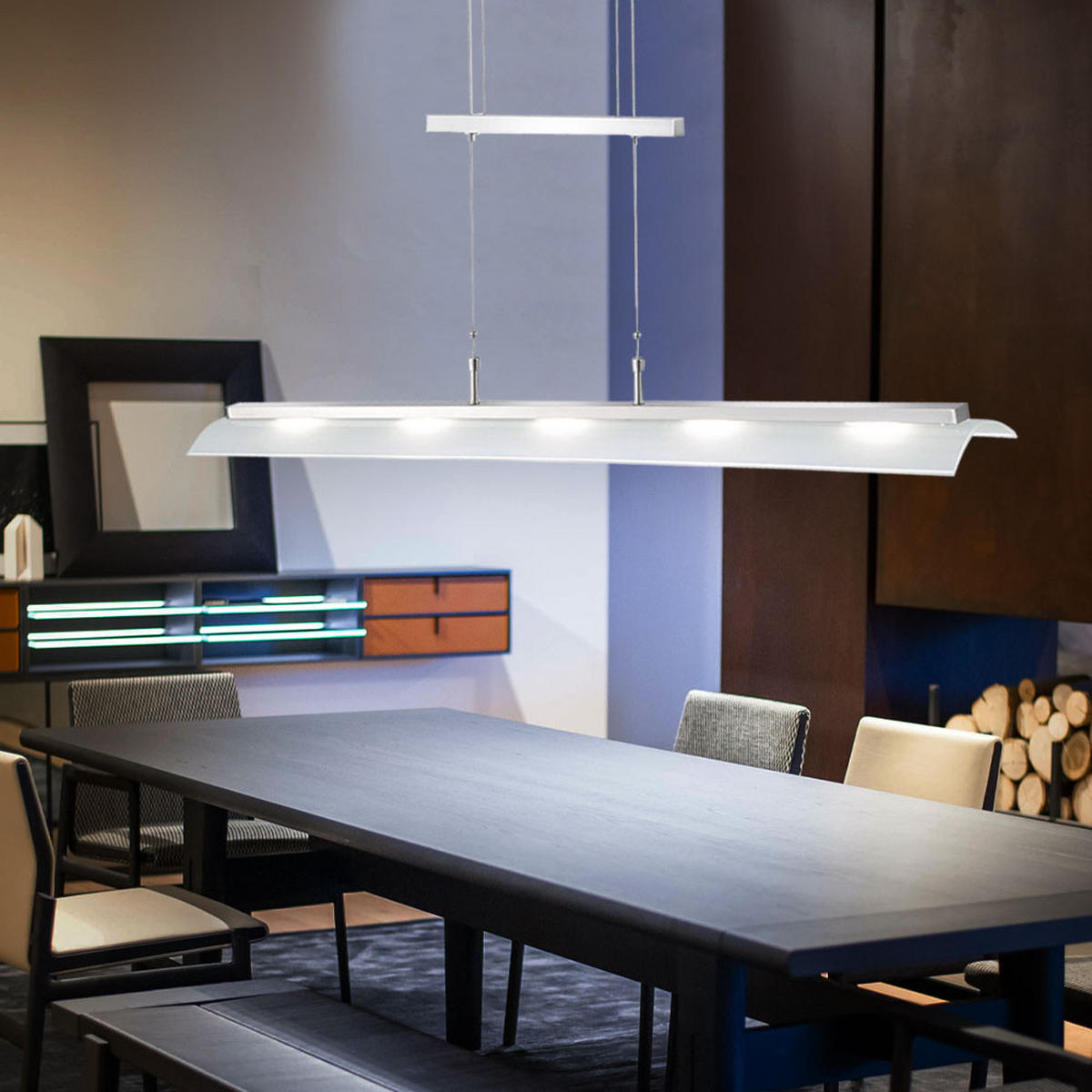 LED HÄNGELEUCHTE Stahl Silber - Silberfarben, Glas (110/14/160cm)