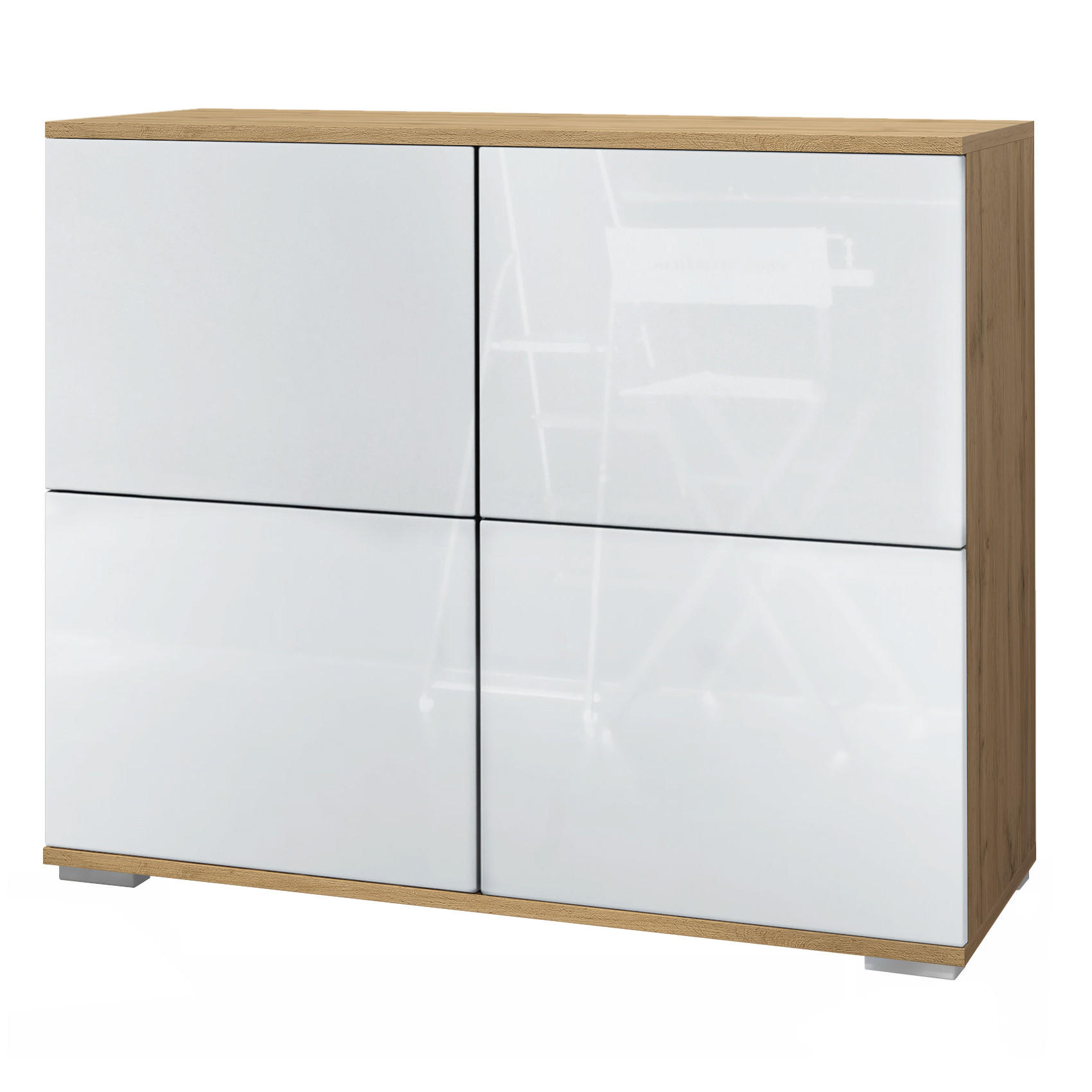 Vladon KOMMODE Weiß Hochglanz 93cm × 35cm × 76cm