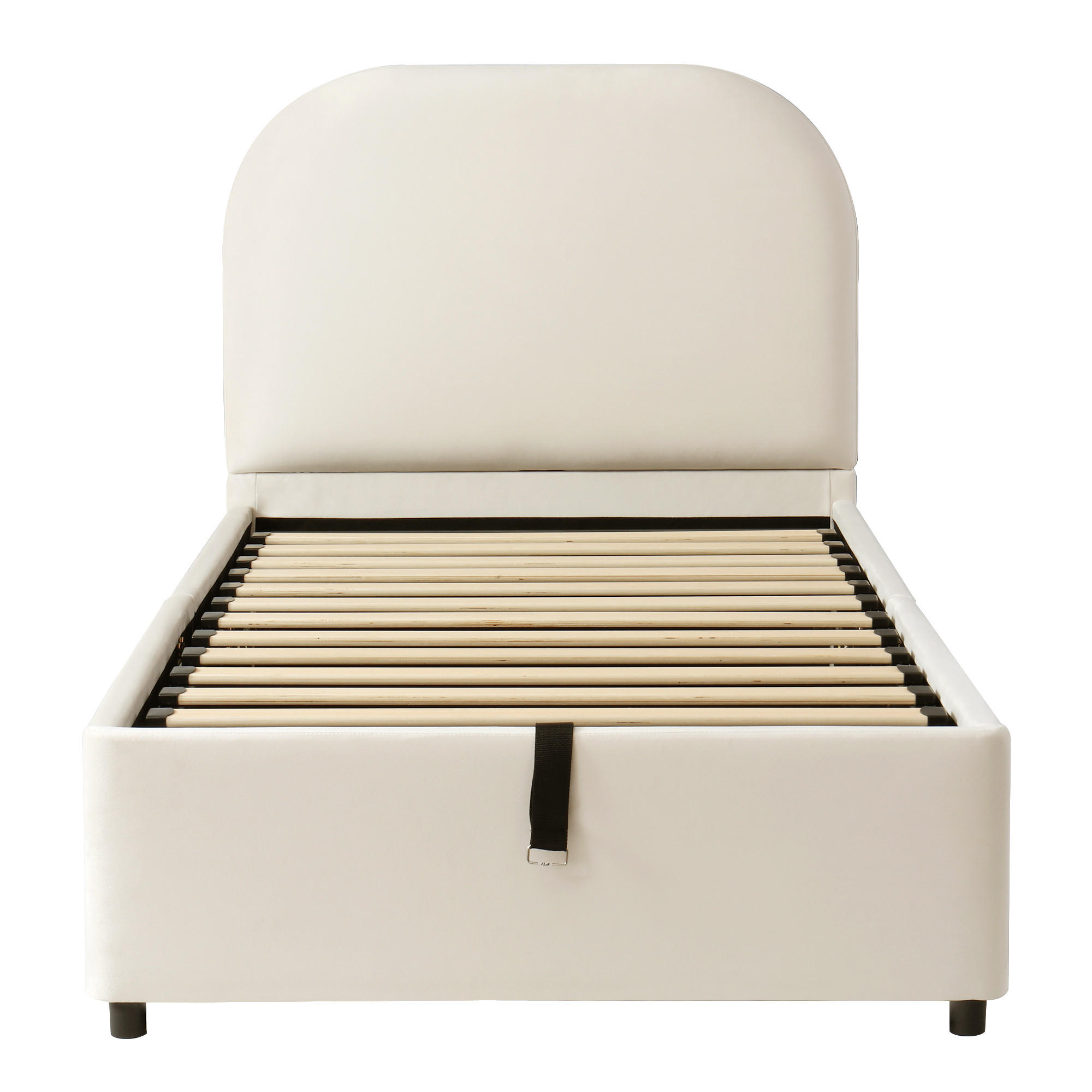 STAURRAUMBETT 90/190 cm DE-03037, mit Hydraulik und abgerundeten Ecken, in Beige - Beige, Holzwerkstoff/Metall (90/190cm) - ComfortXL