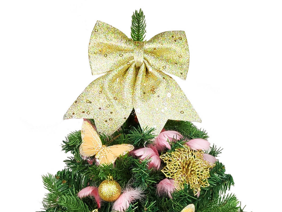 WEIHNACHTSBAUM künstlicher 60 cm mit LED-Beleuchtung, LUXUSMOMENT, mit 29 Weihnachtsbaumschmuck, Pflanztopf mit Jutesack - Champagner/Pink, Kunststoff/Stein (40/60cm) - LAALU