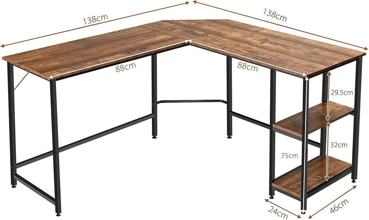 DATORBORD Brunt - Brun, Träbaserade material (138/138/75cm) - COSTWAY
