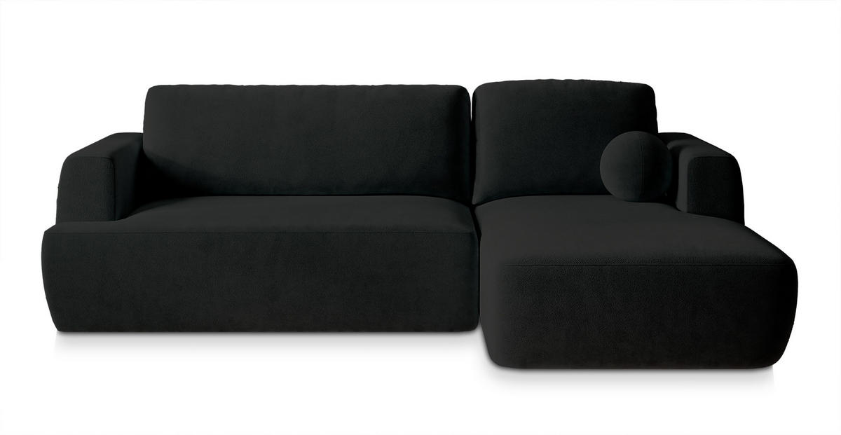ECKSOFA SENTI K R-S Schwarz Plüsch-Stoff mit Schlaffunktion - Schwarz, Holz (246/148cm) - MASSENO